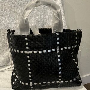 Black Woven Tote with White Check Pattern